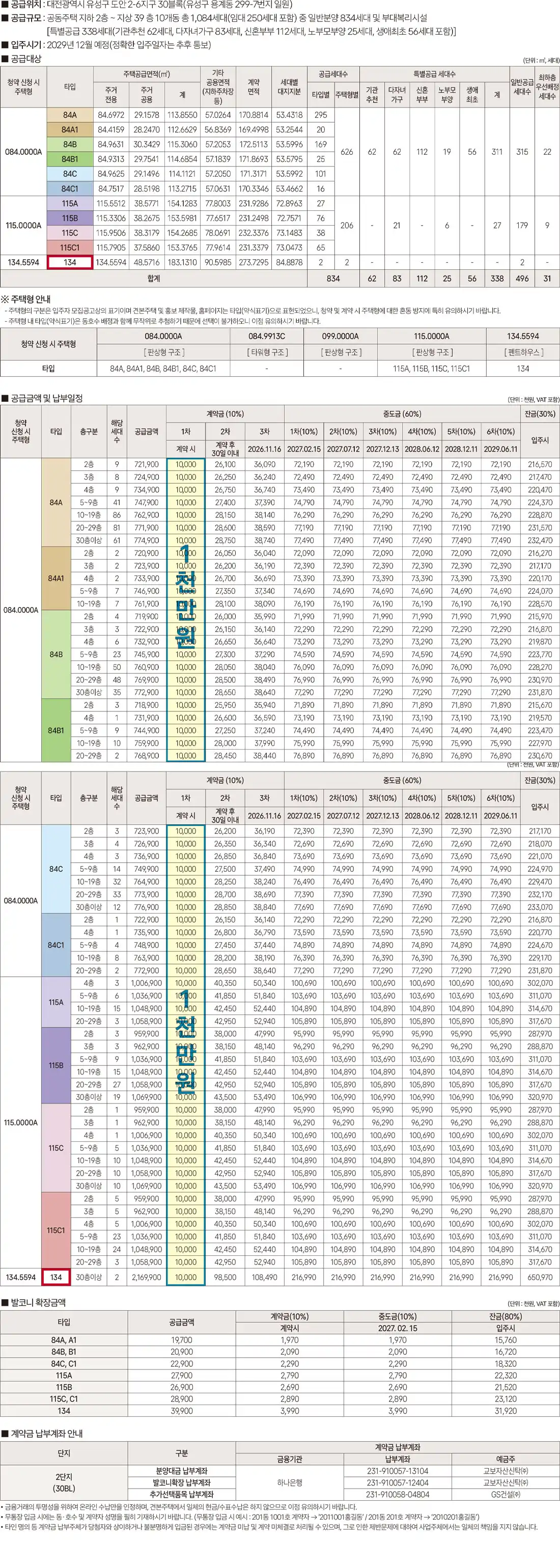 도안자이 센텀리체 2단지 공급안내 — 공급대상과 공급금액